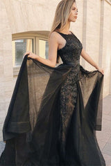Black Removeable Train Trumpet Mermaid Prom Dress