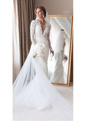 Beading Long Sleeves Lace Jewel Mermaid Wedding Dress