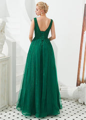 Shining Tulle V-neck A-line Formal & Evening Dress