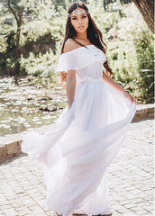 Belt & Ruffles Chiffon Off-the-shoulder A-line Wedding Dress