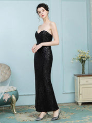 Black Sweetheart Ankle Length Sequined Prom Dress
