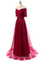 Tulle Off-the-shoulder Evening Dresses With Pleats