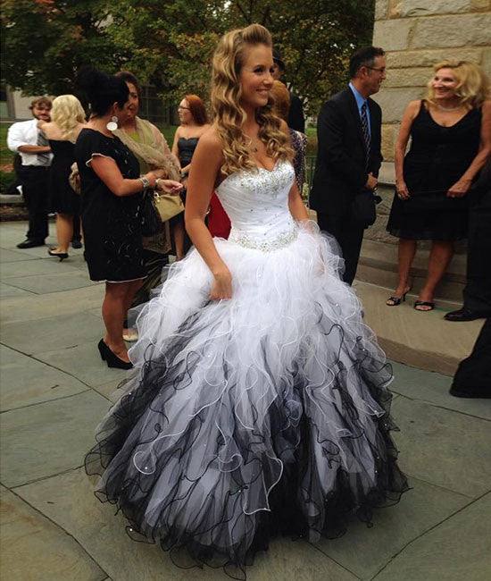 Cute sweetheart white/black long prom dress, sweet 16 dress - RongMoon
