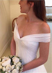 Tulle Off-the-shoulder A-line Wedding Dresses With Pleats