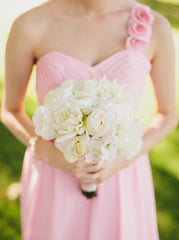 Pink Bridesmaid Dress with Handmade Flowers