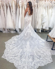 Lace Trumpet Mermaid Long Sweep Train Bridal Wedding Dress
