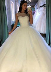 Elegant Sequin Tulle Jewel Beading Ball Gown Wedding Dress