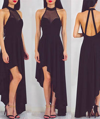 Simple black chiffon prom dress, black evening dress - RongMoon