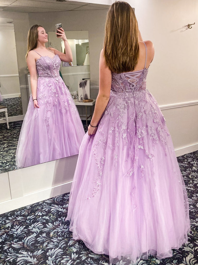 Lavender Purple Ball Gown Appliques Prom Dress