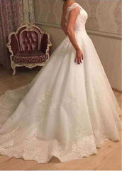 Tulle Lace Appliques V-neck Beading A-line Wedding Dress