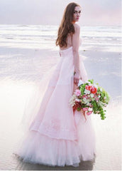 Pink Organza Sweetheart Appliques A-line Wedding Dress