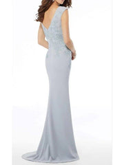 Mermaid / Trumpet Mother of the Bride Dress Elegant Jewel Neck Floor Length Lace Polyester Sleeveless with Beading Appliques - RongMoon