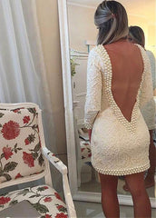 White Cocktail Dresses With Beadings
