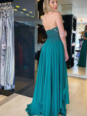 Green Halter Backless Chiffon Appliques Prom Formal Dress