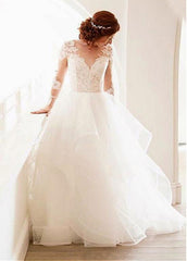 Tulle Jewel Lace Appliques Backless Ball Gown Wedding Dress