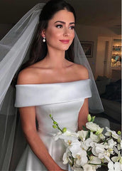 Satin Off-the-shoulder Bowknot A-line Wedding Dress With Belt
