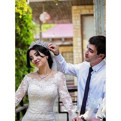 Trumpet/Mermaid Tulle Lace Off-the-Shoulder Long Sleeves Wedding Dress