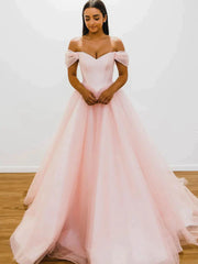 Off The Shoulder Pink Ball Gown Prom Dress