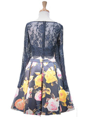 Floral Long Sleeve Short Homecoming Dresses