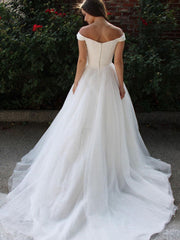 White Tulle Off The Shoulder Prom Formal Dress