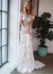 Tulle Off-the-shoulder Detachable Skirt 2 In 1 Wedding Dresses With Lace Appliques