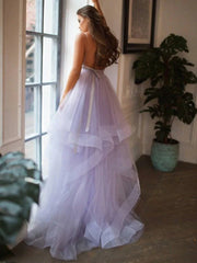 V Neck Purple Beading Elegant Backless A Line Prom Dress