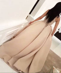 Champagne lace long prom dress, champagne evening dress - RongMoon