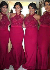 Tulle & Stretch Satin Halter Mermaid Bridesmaid Dresses