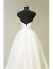 Sweetheart Tea Length Ivory Satin Vintage Wedding Dress