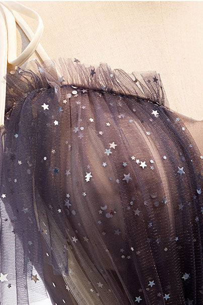 Cute tulle short prom dress tulle lace gray homecoming dress - RongMoon