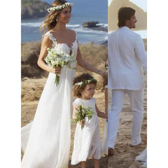 Princess Spaghetti Straps Backless Lace Chiffon Wedding Dress