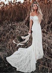 Lace Sheer Jewel Full-length Mermaid Wedding Dress