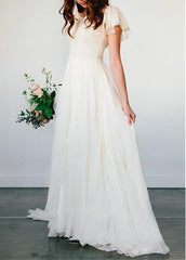 Silk-like Chiffon Asymmetrical Beadings Wedding Dress