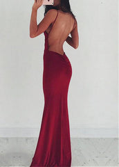 Burgundy Spaghetti Straps Mermaid Evening Dresses