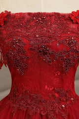Burgundy tulle lace long prom dress burgundy tulle formal dress - RongMoon