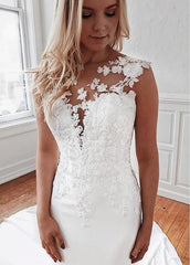 Appliques & Watteu Chiffon Jewel Lace Mermaid Wedding Dress