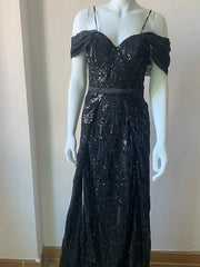 Black Off The Shoulder Sequin Mermaid Prom Dress With Slit