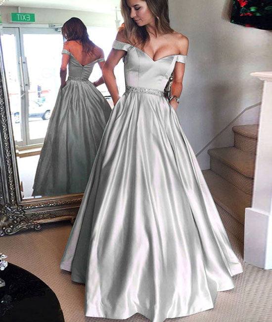 Cute off shoulder long prom dress, long formal dress - RongMoon