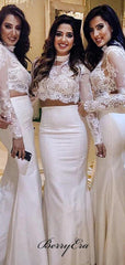 High Neck Lace Bridesmaid Dresses, Two Pieces Mermaid Bridesmaid Dresses - RongMoon