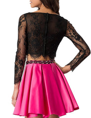 Floral Long Sleeves Short Prom Dress