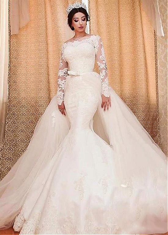 Off-the-shoulder Detachable Skirt 2 In 1 Wedding Dress With Lace Appliques