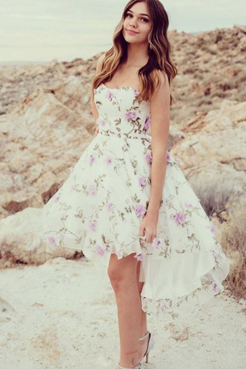 White tulle purple flower short prom dress cocktail dress - RongMoon