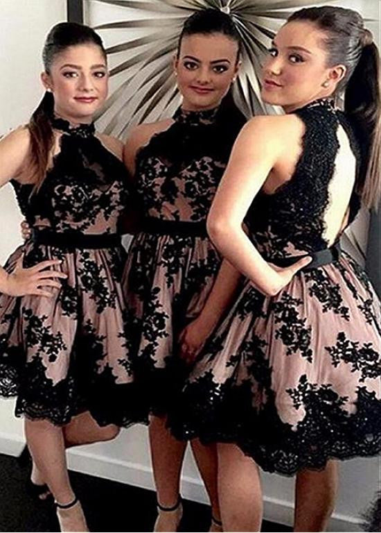 Tulle Halter Bridesmaid Dresses With Lace Appliques
