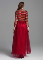 Charming Tulle Bateau Red Long A-line Prom Dress