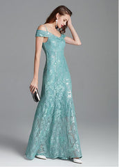 Lace Spaghetti Straps Sequins Mermaid Evening Dress