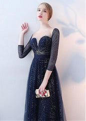Sequin Lace Jewel Long Sleeves Beadings A-line Evening Dress