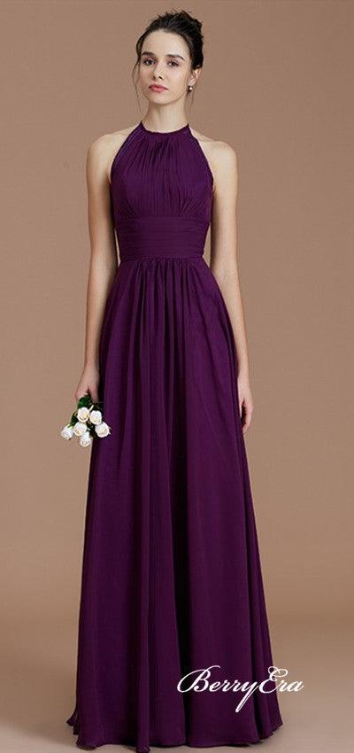 Lovely Purple Chiffon A-line Open Back Bridesmaid Dresses - RongMoon