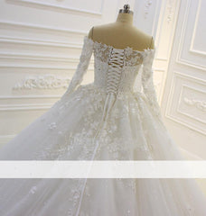 Lace Long Sleeves Tulle Off Shoulder Wedding Dresses Ballgowns