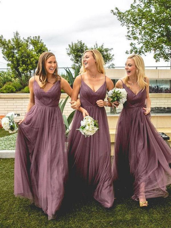 V-neck Newest Long Bridesmaid Dresses, Spaghetti Straps 2020 Bridesmaid Dresses - RongMoon