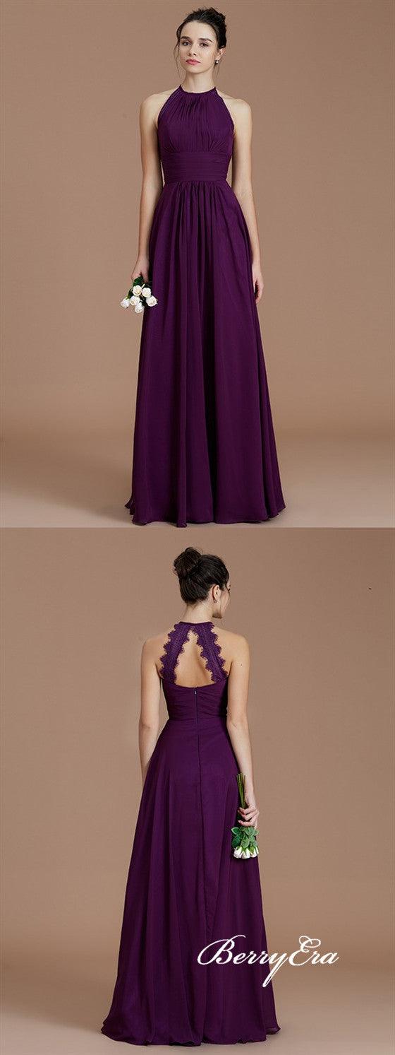 Lovely Purple Chiffon A-line Open Back Bridesmaid Dresses - RongMoon